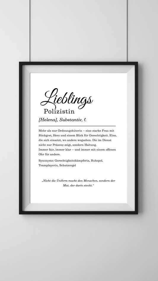 Polizistin Poster mit Wunschname – Digitaler Download A4/A3